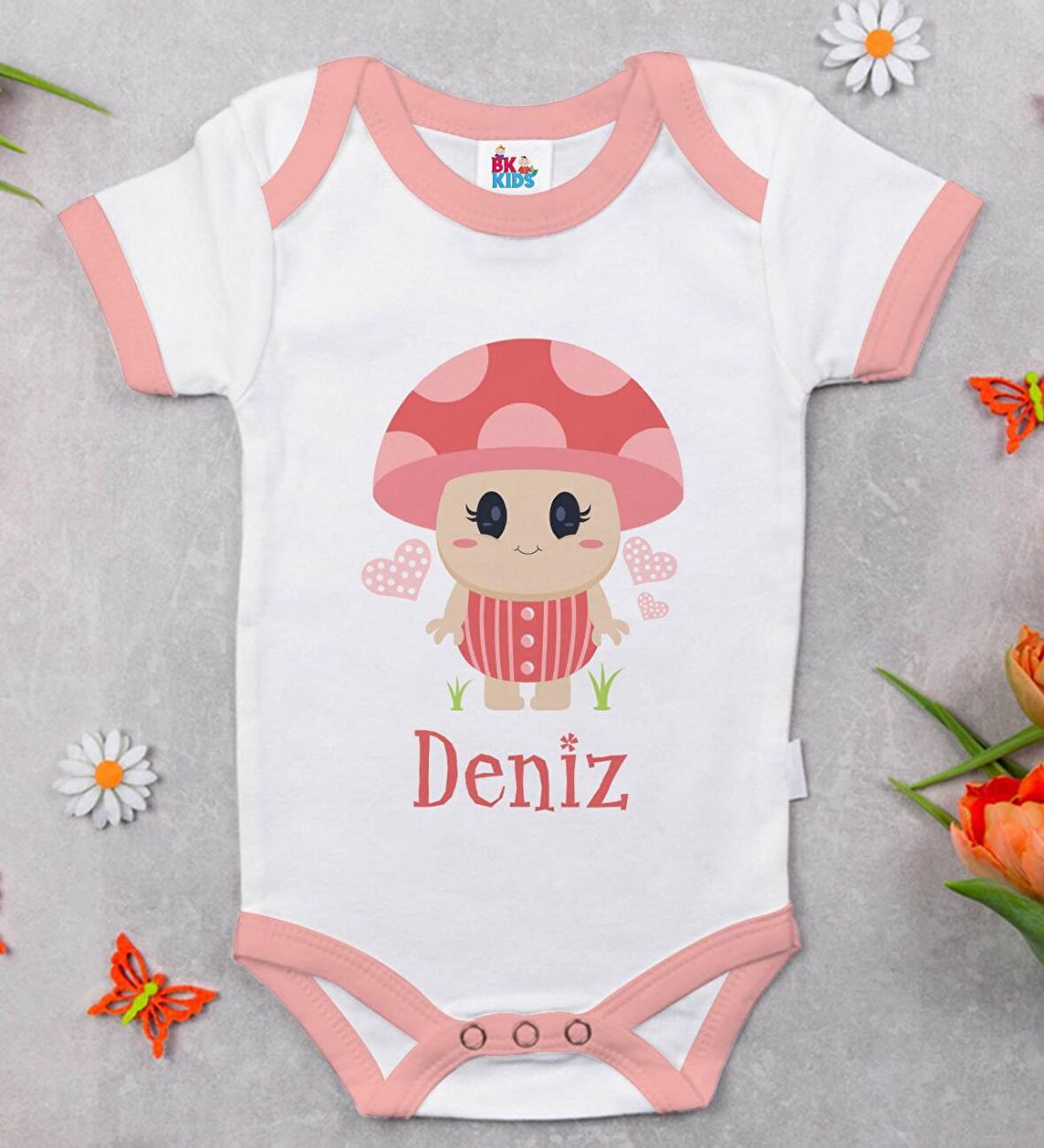 BK Kids Kişiye Özel Pembe Bebek Body Zıbın - Model 123