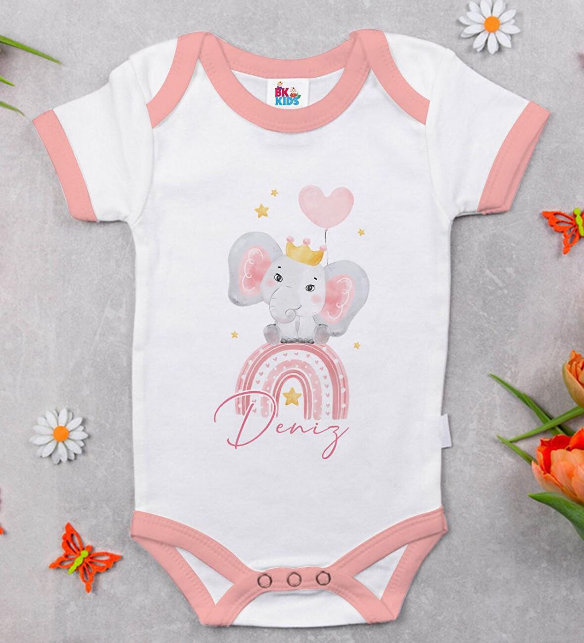 BK Kids Kişiye Özel Pembe Bebek Body Zıbın - Model 124