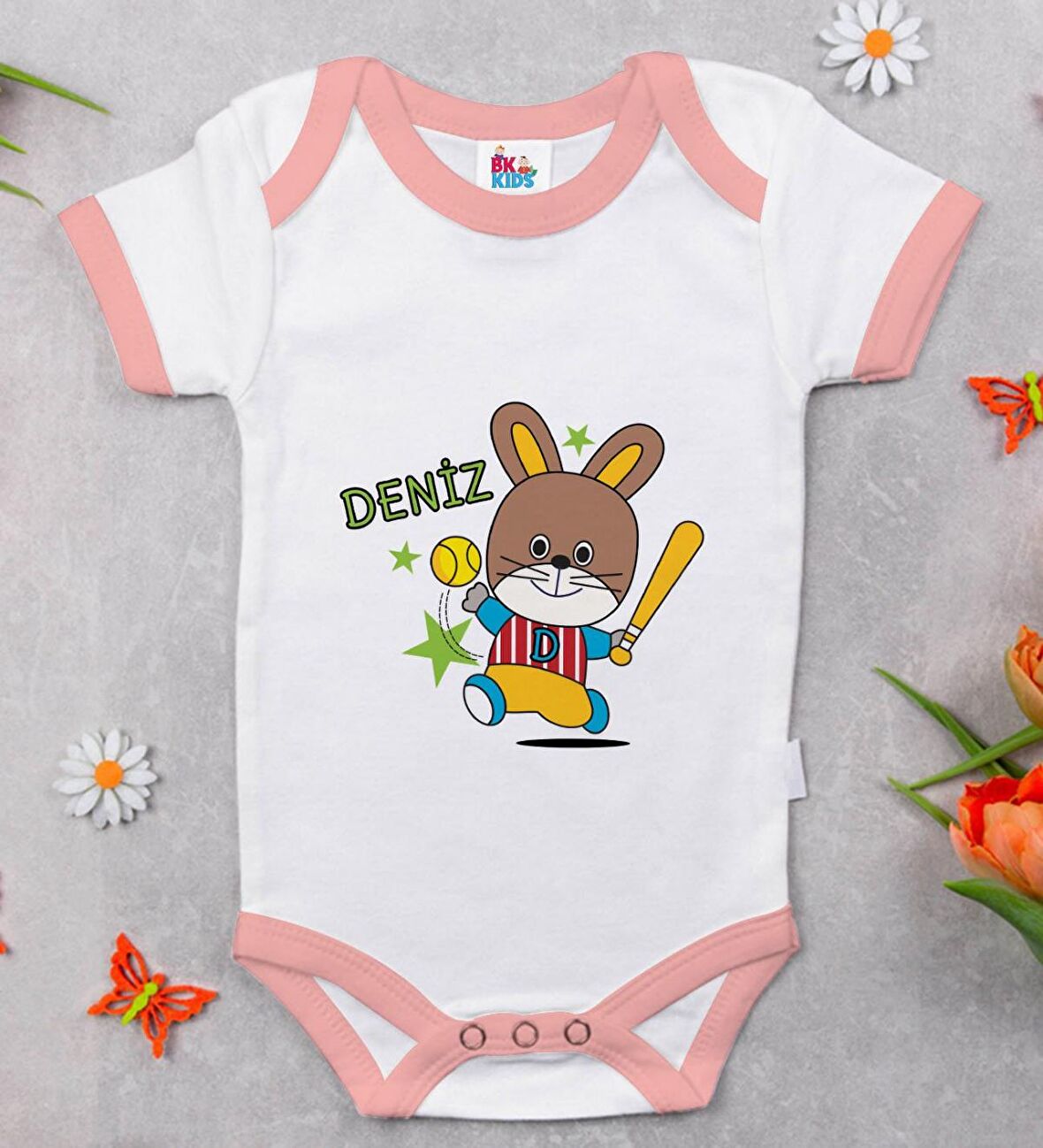 BK Kids Kişiye Özel Pembe Bebek Body Zıbın - Model 125