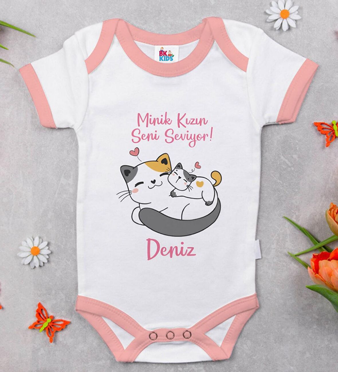 BK Kids Kişiye Özel Pembe Bebek Body Zıbın - Model 130