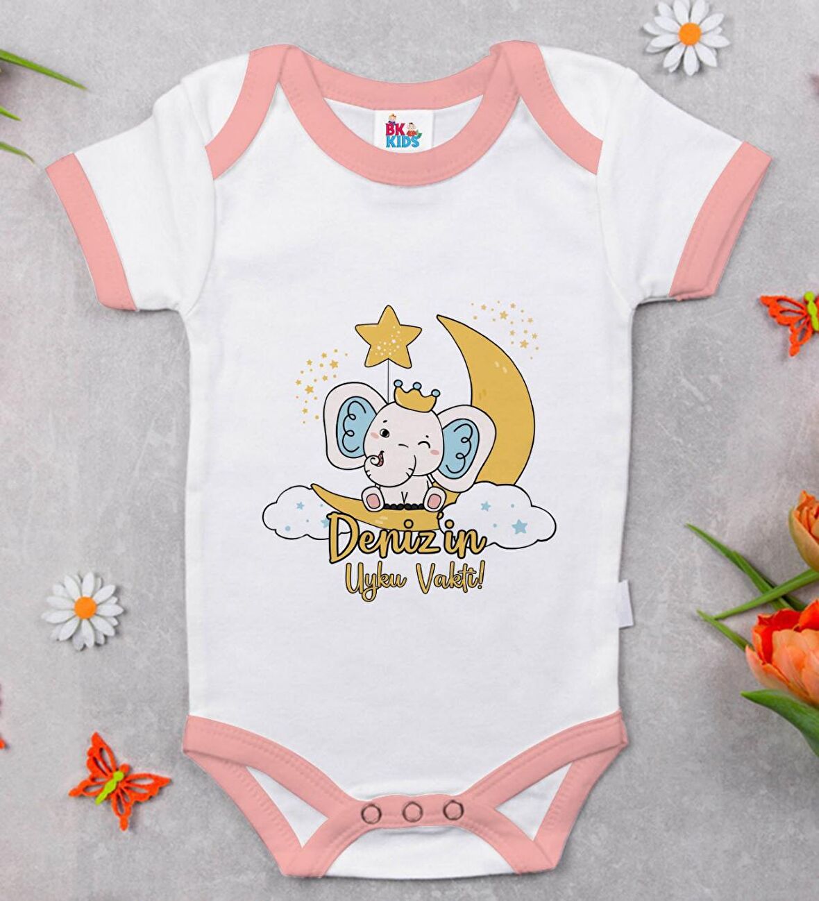 BK Kids Kişiye Özel Pembe Bebek Body Zıbın - Model 131