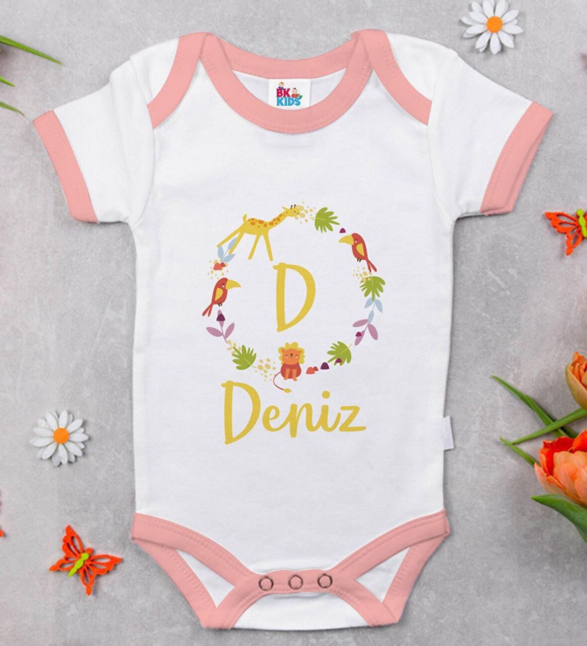 BK Kids Kişiye Özel Pembe Bebek Body Zıbın - Model 132