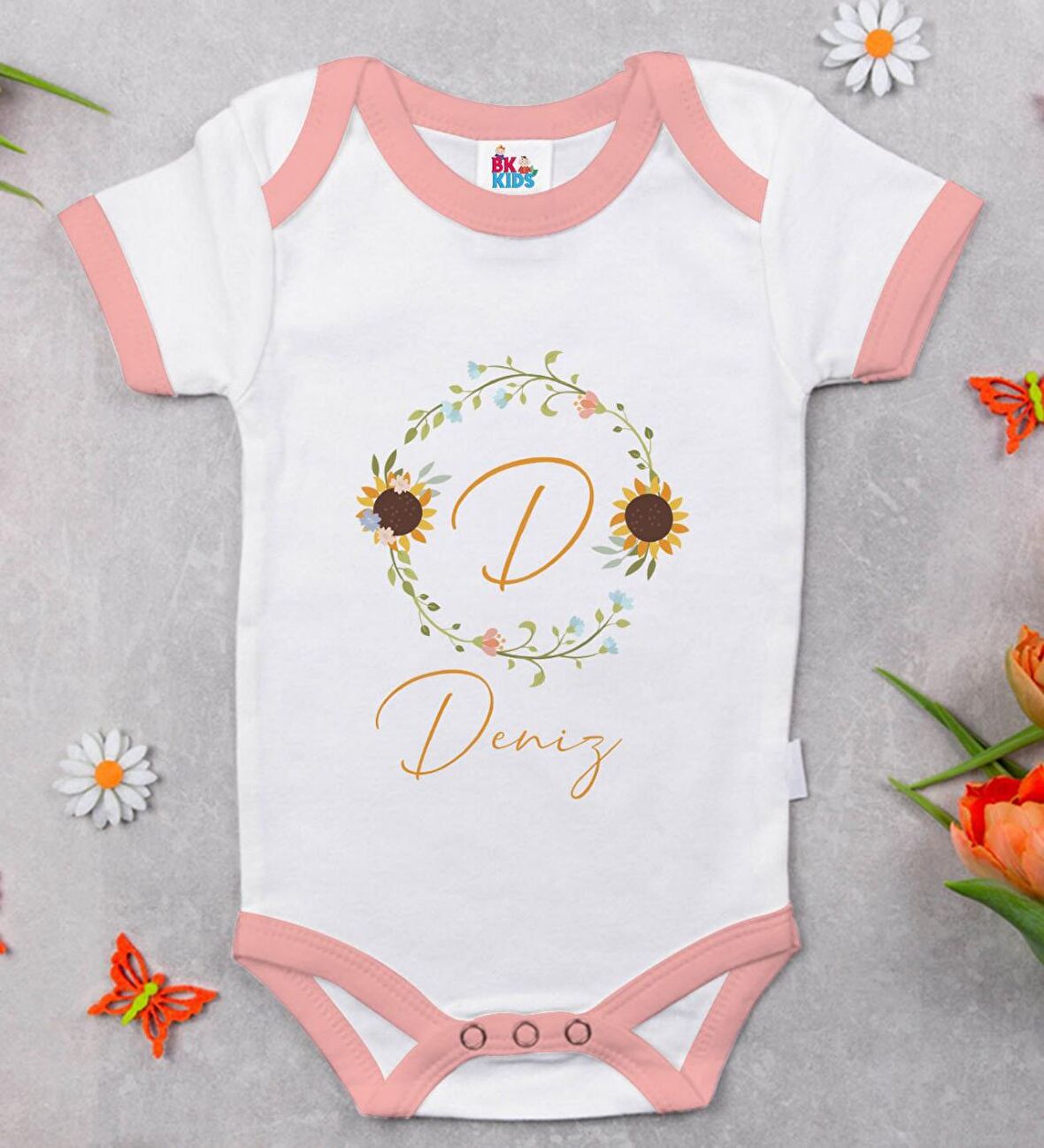 BK Kids Kişiye Özel Pembe Bebek Body Zıbın - Model 134