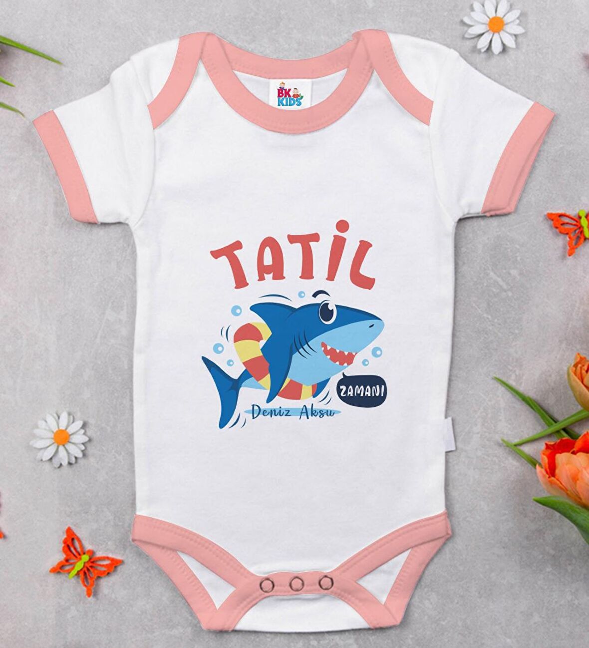 BK Kids Kişiye Özel Pembe Bebek Body Zıbın - Model 141