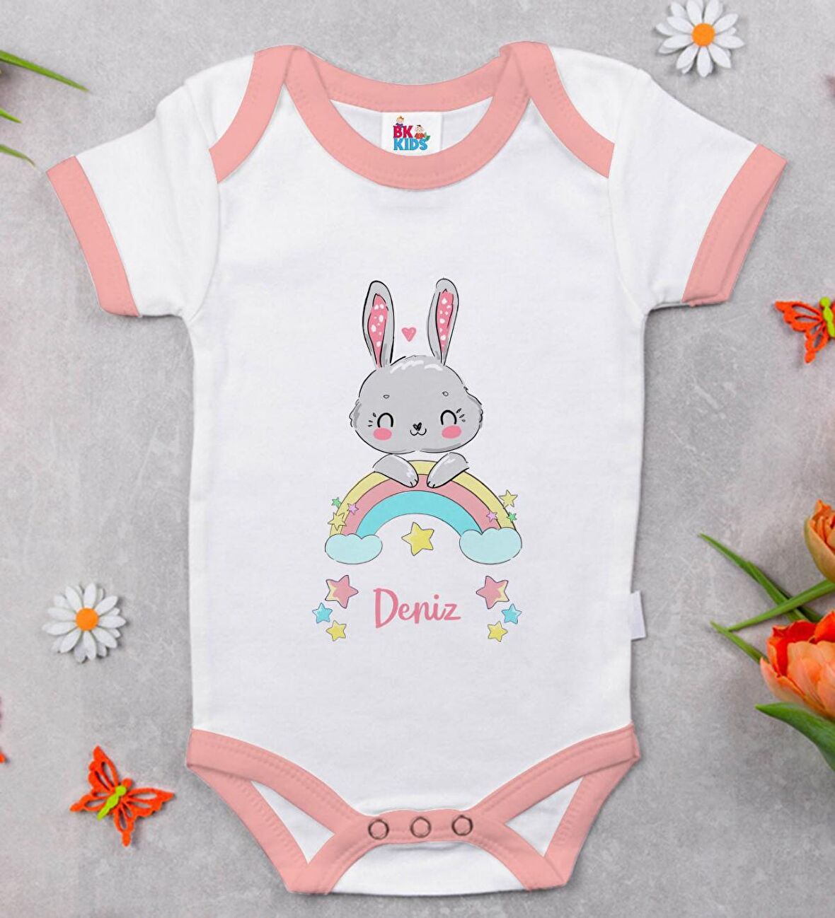 BK Kids Kişiye Özel Pembe Bebek Body Zıbın - Model 148