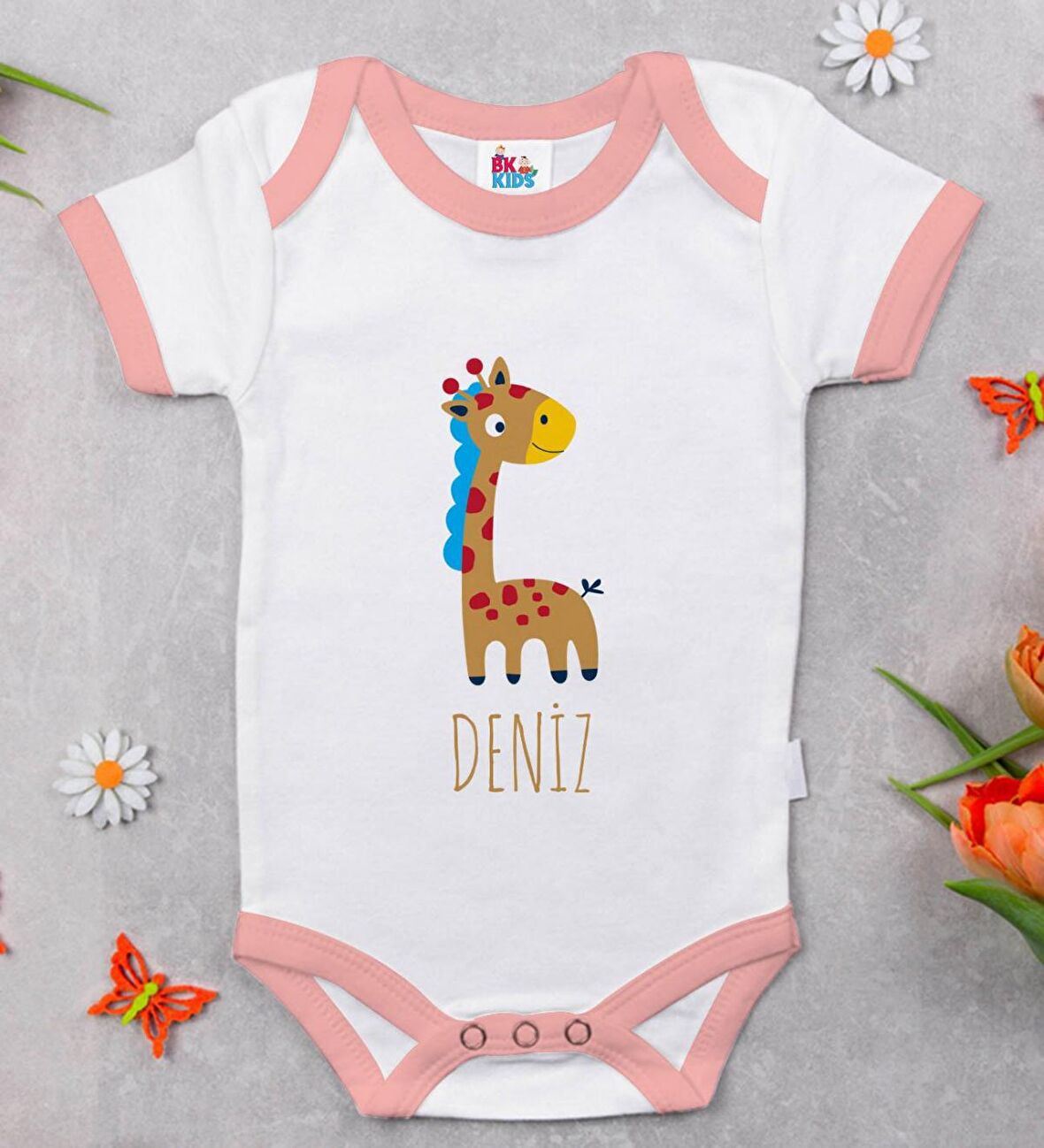 BK Kids Kişiye Özel Pembe Bebek Body Zıbın - Model 149