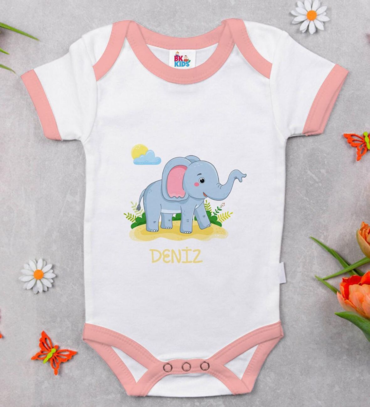 BK Kids Kişiye Özel Pembe Bebek Body Zıbın - Model 151