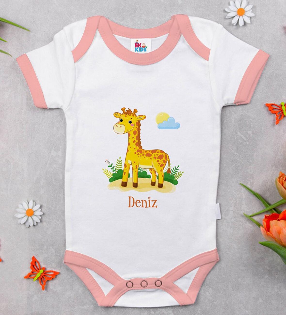 BK Kids Kişiye Özel Pembe Bebek Body Zıbın - Model 152