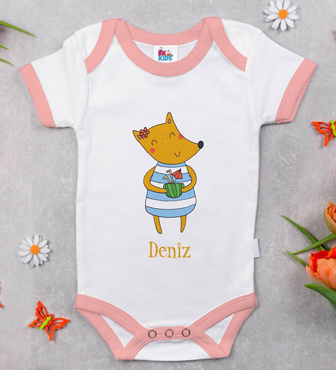 BK Kids Kişiye Özel Pembe Bebek Body Zıbın - Model 153