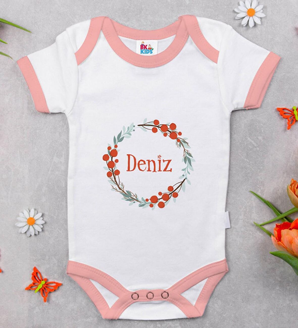 BK Kids Kişiye Özel Pembe Bebek Body Zıbın - Model 156