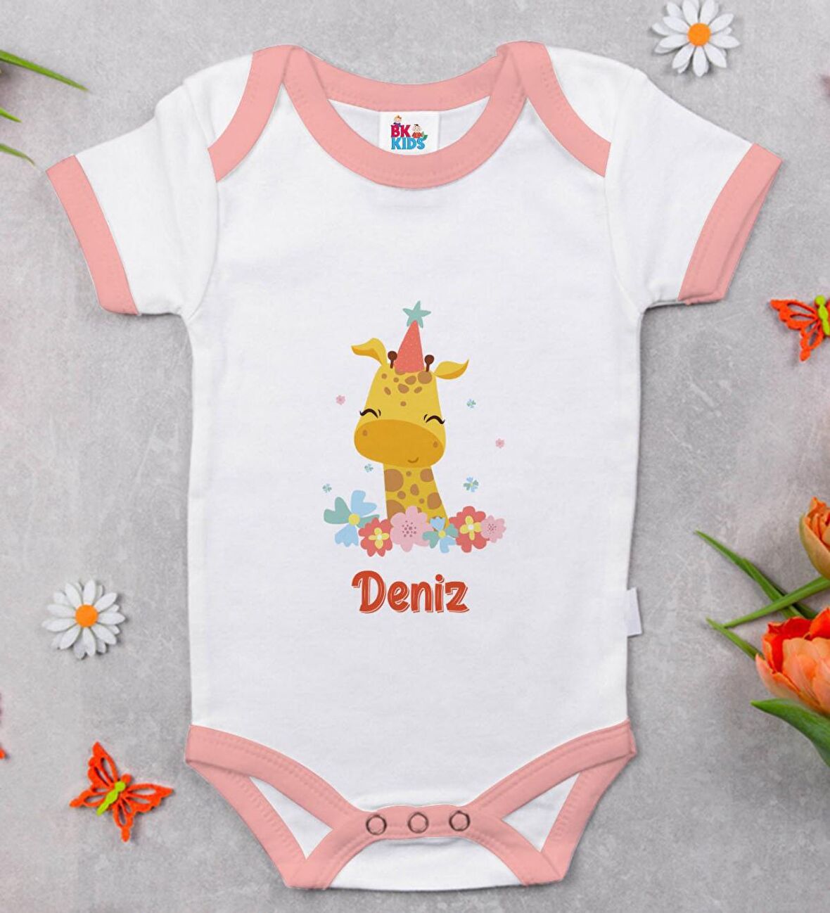 BK Kids Kişiye Özel Pembe Bebek Body Zıbın - Model 157