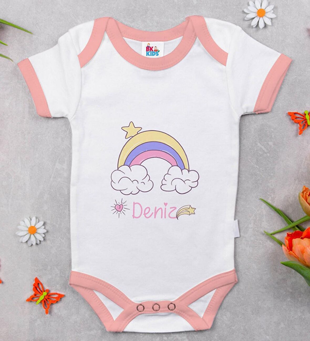 BK Kids Kişiye Özel Pembe Bebek Body Zıbın - Model 159