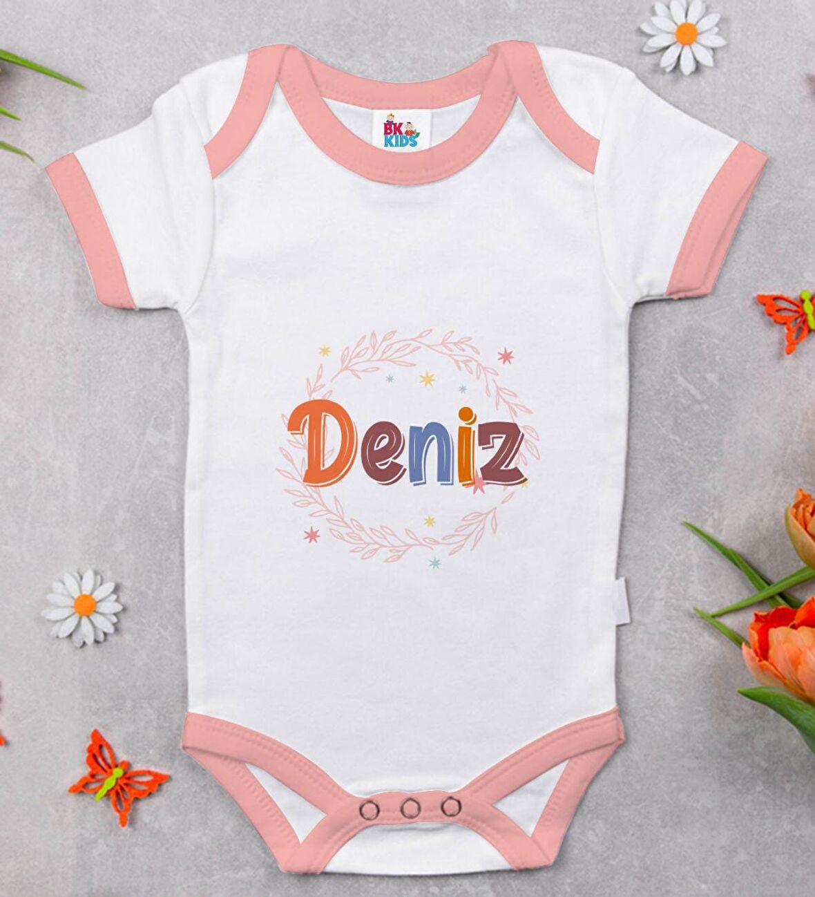 BK Kids Kişiye Özel Pembe Bebek Body Zıbın - Model 163
