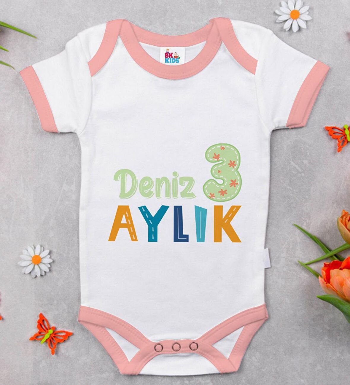 BK Kids Kişiye Özel Pembe Bebek Body Zıbın - Model 173
