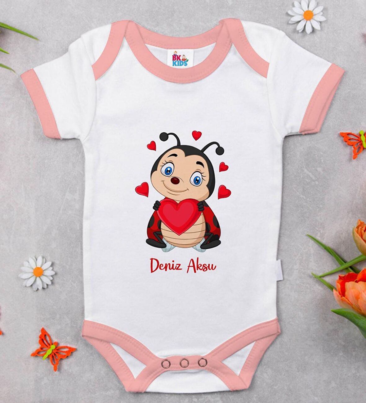 BK Kids Kişiye Özel Pembe Bebek Body Zıbın - Model 176