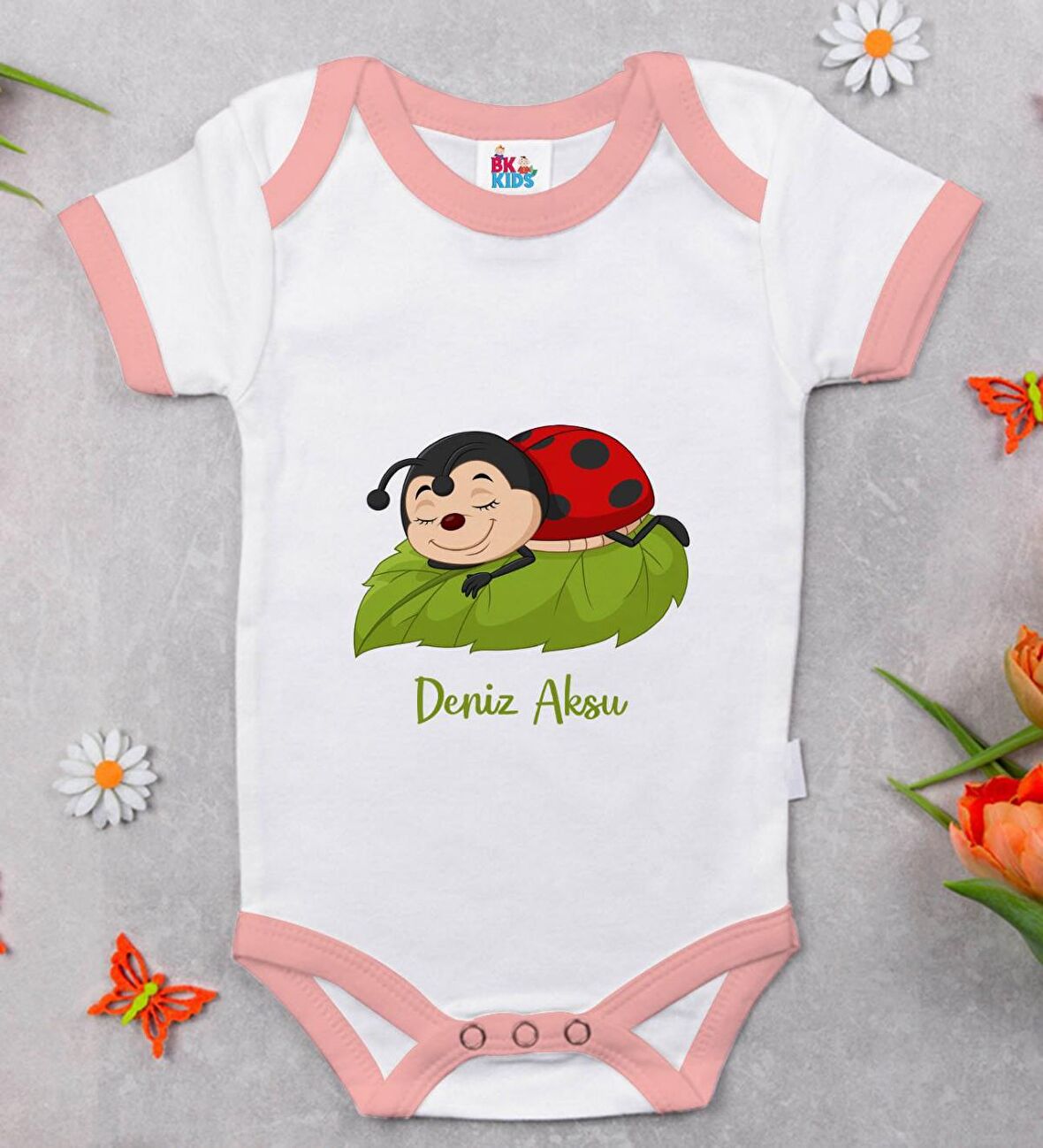 BK Kids Kişiye Özel Pembe Bebek Body Zıbın - Model 177