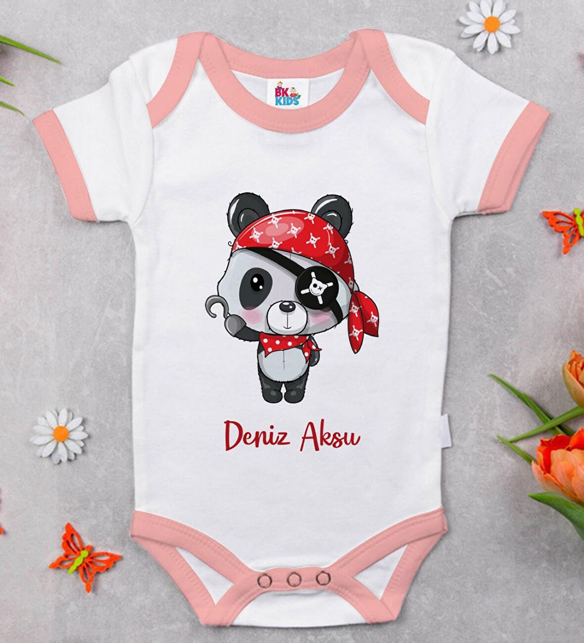 BK Kids Kişiye Özel Pembe Bebek Body Zıbın - Model 179