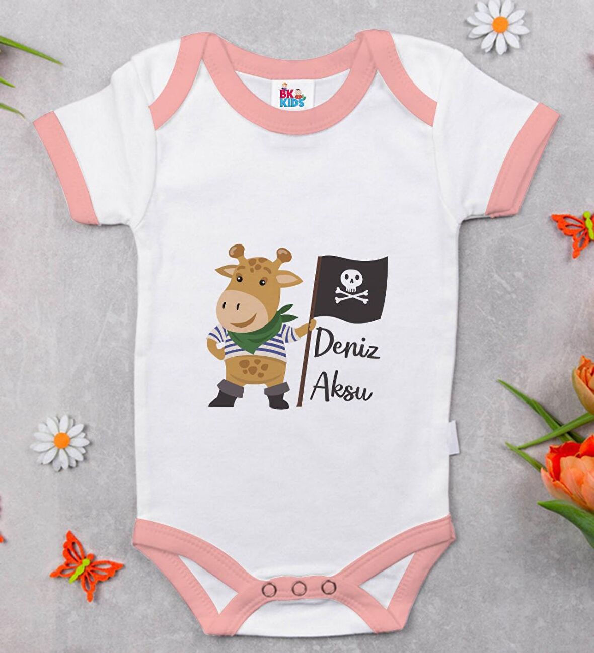 BK Kids Kişiye Özel Pembe Bebek Body Zıbın - Model 181