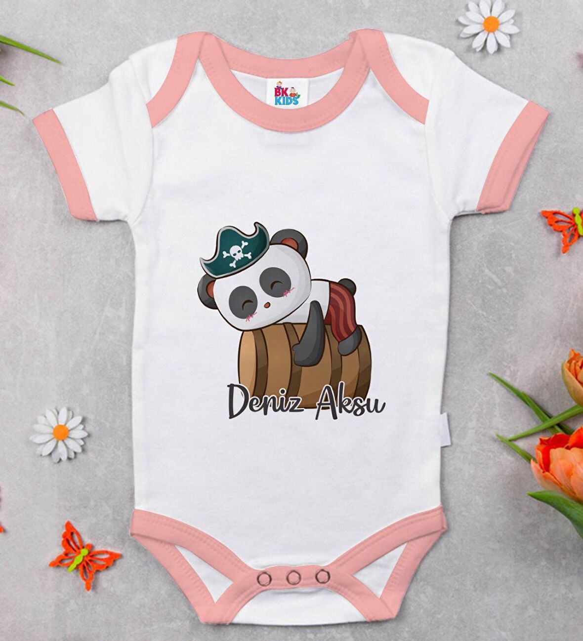 BK Kids Kişiye Özel Pembe Bebek Body Zıbın - Model 182