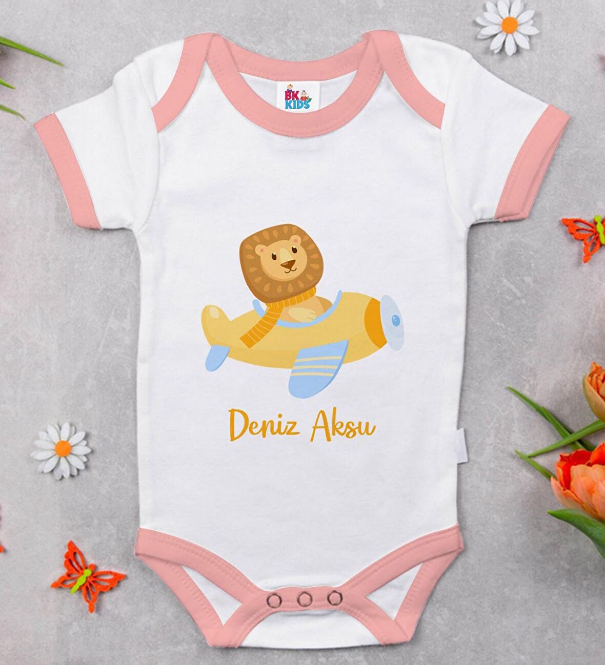 BK Kids Kişiye Özel Pembe Bebek Body Zıbın - Model 188