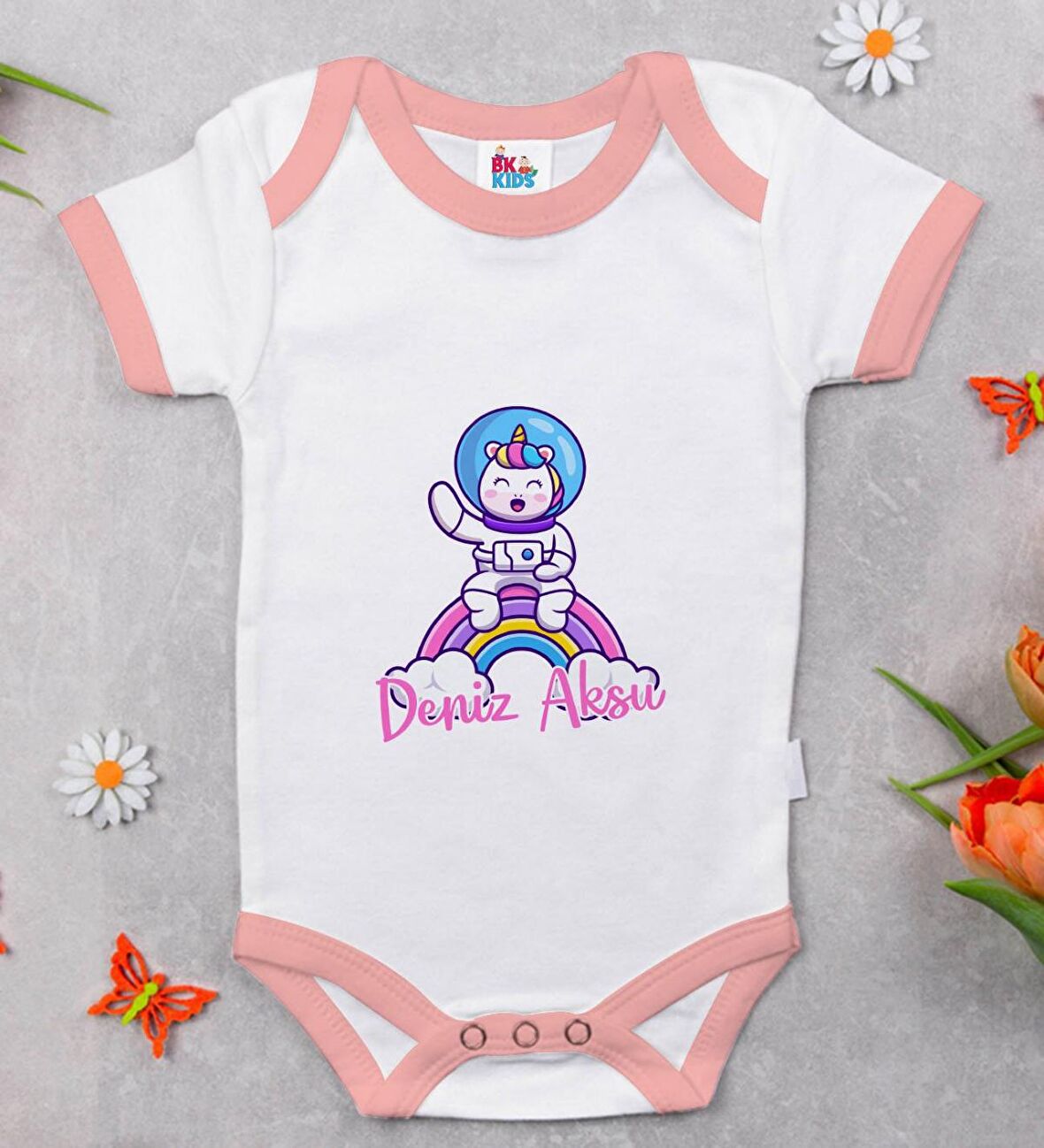 BK Kids Kişiye Özel Pembe Bebek Body Zıbın - Model 191