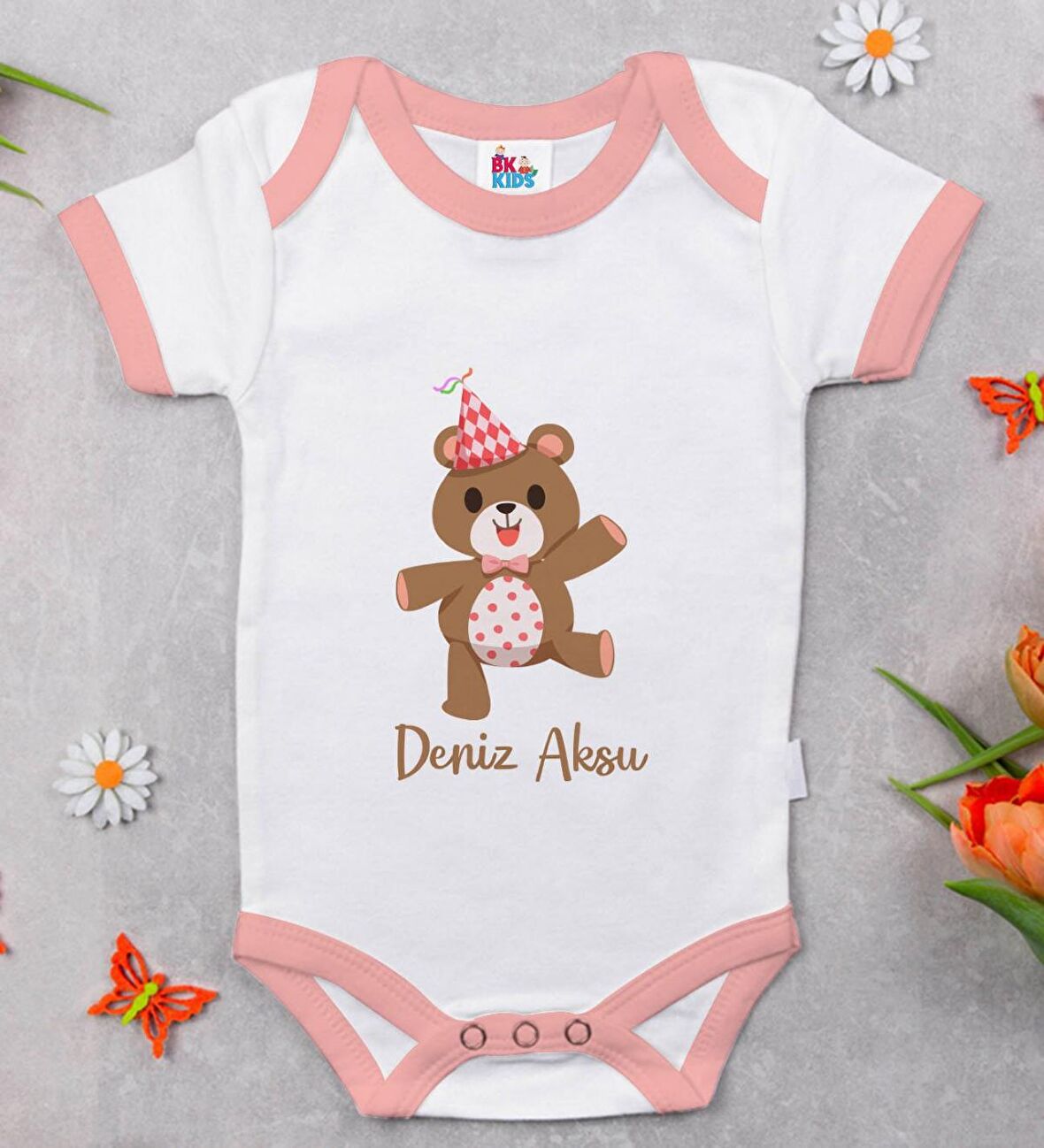 BK Kids Kişiye Özel Pembe Bebek Body Zıbın - Model 197