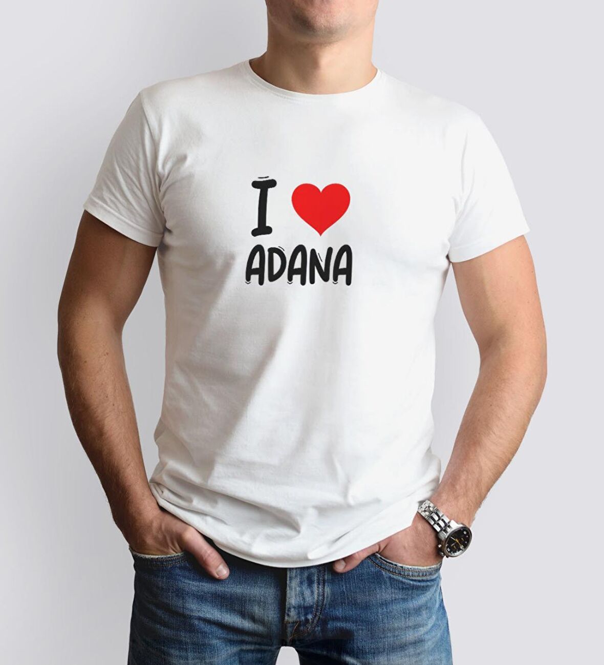 BK Gift I Love Adana Tasarımlı Erkek Yuvarlak Yaka Tişört-1