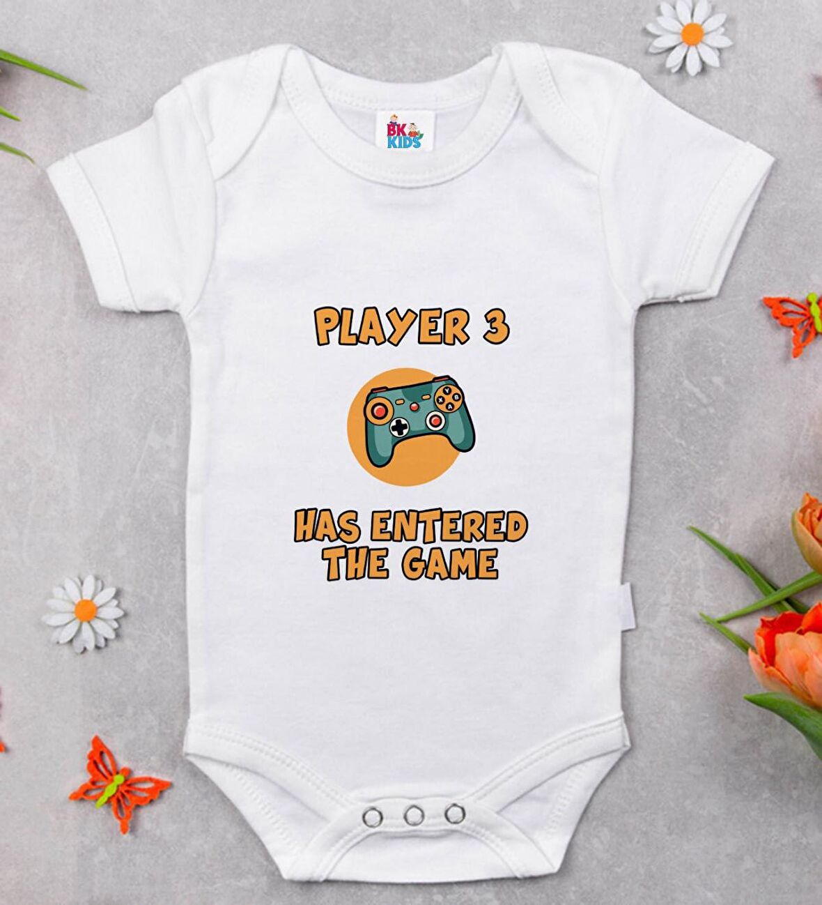 BK Kids Player 3 Tasarımlı Beyaz Bebek Body Zıbın-1