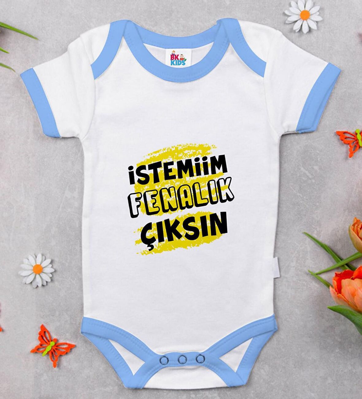 BK Kids İstemiim Fenalık Çıksın Tasarımlı Mavi Bebek Body Zıbın-1