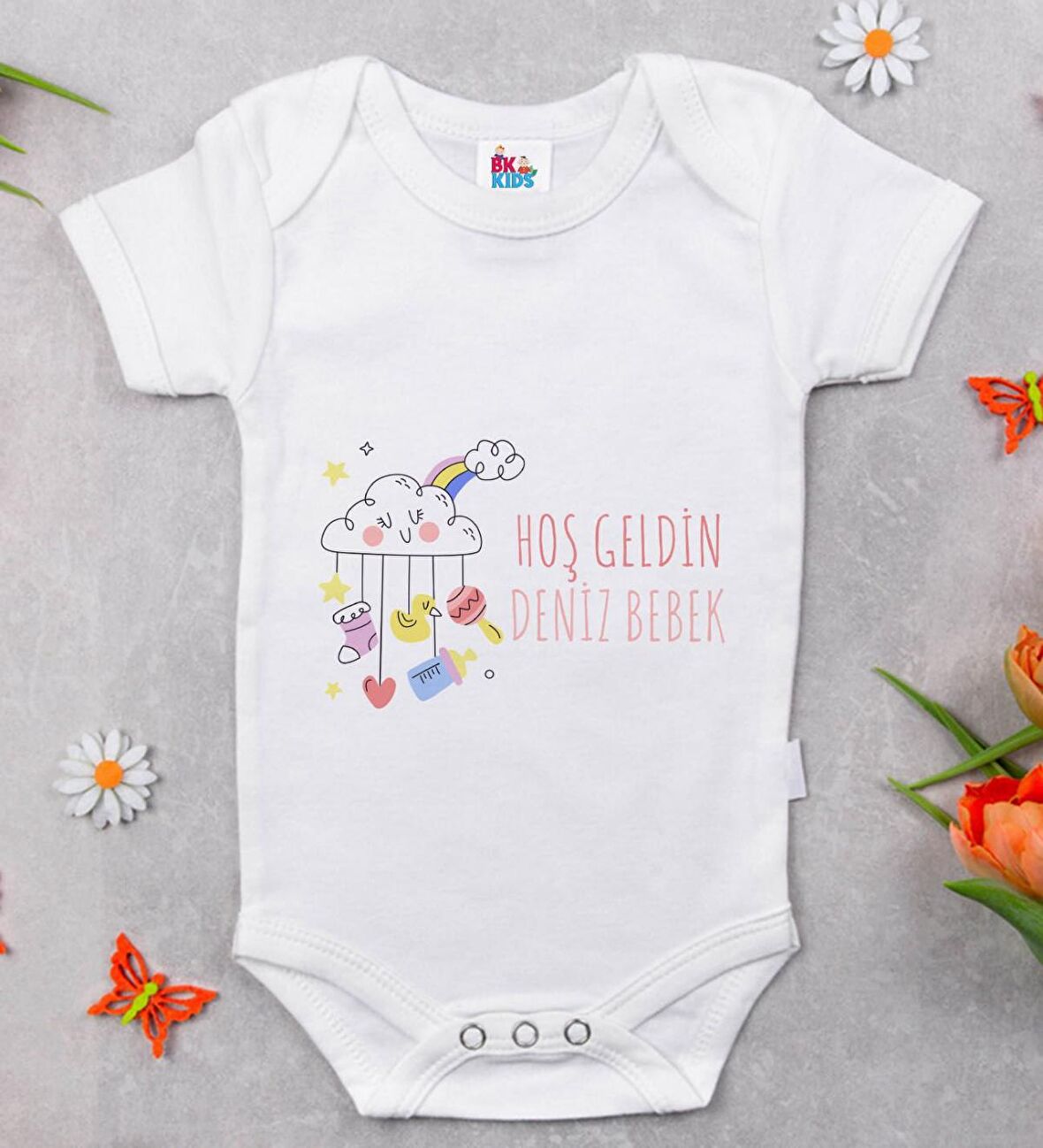 BK Kids Hoş Geldin Bebek Tasarımlı Beyaz Bebek Body Zıbın-1