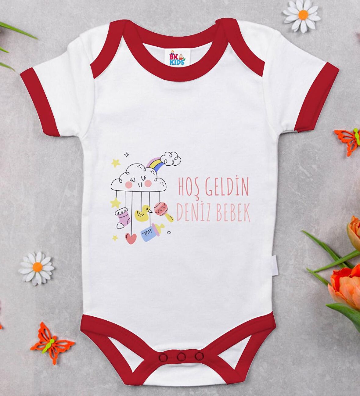 BK Kids Hoş Geldin Bebek Tasarımlı Kırmızı Bebek Body Zıbın-1