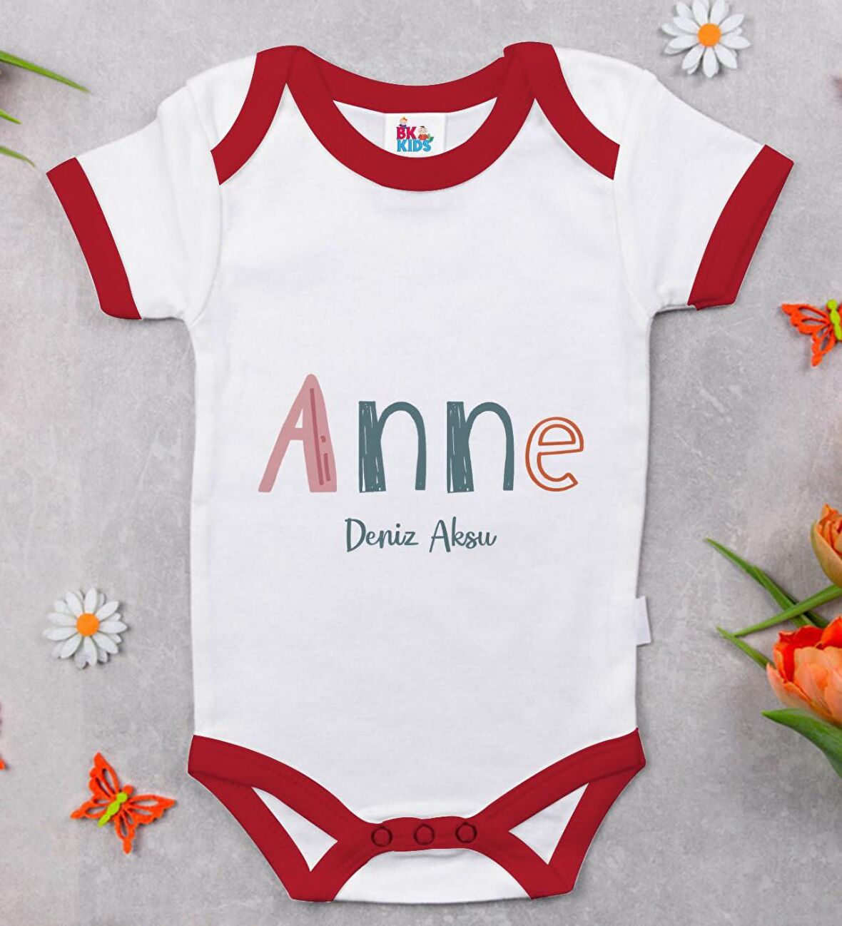 BK Kids Kişiye Özel Anne Tasarımlı Kırmızı Bebek Body Zıbın-1