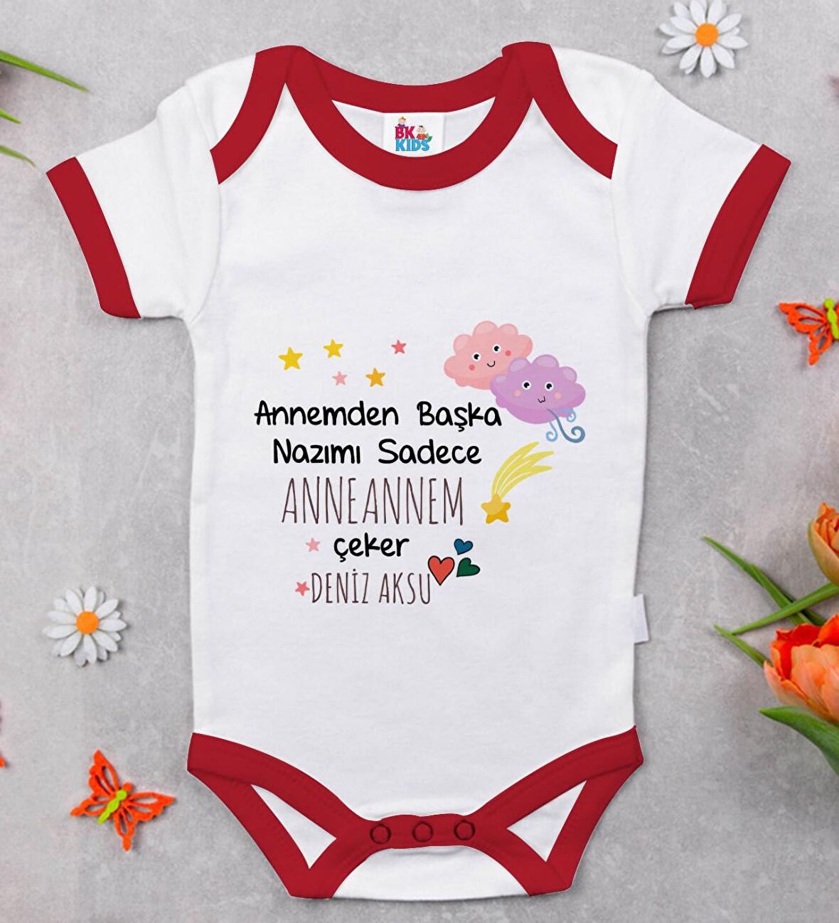 BK Kids Kişiye Özel Anneannem Tasarımlı Kırmızı Bebek Body Zıbın-1