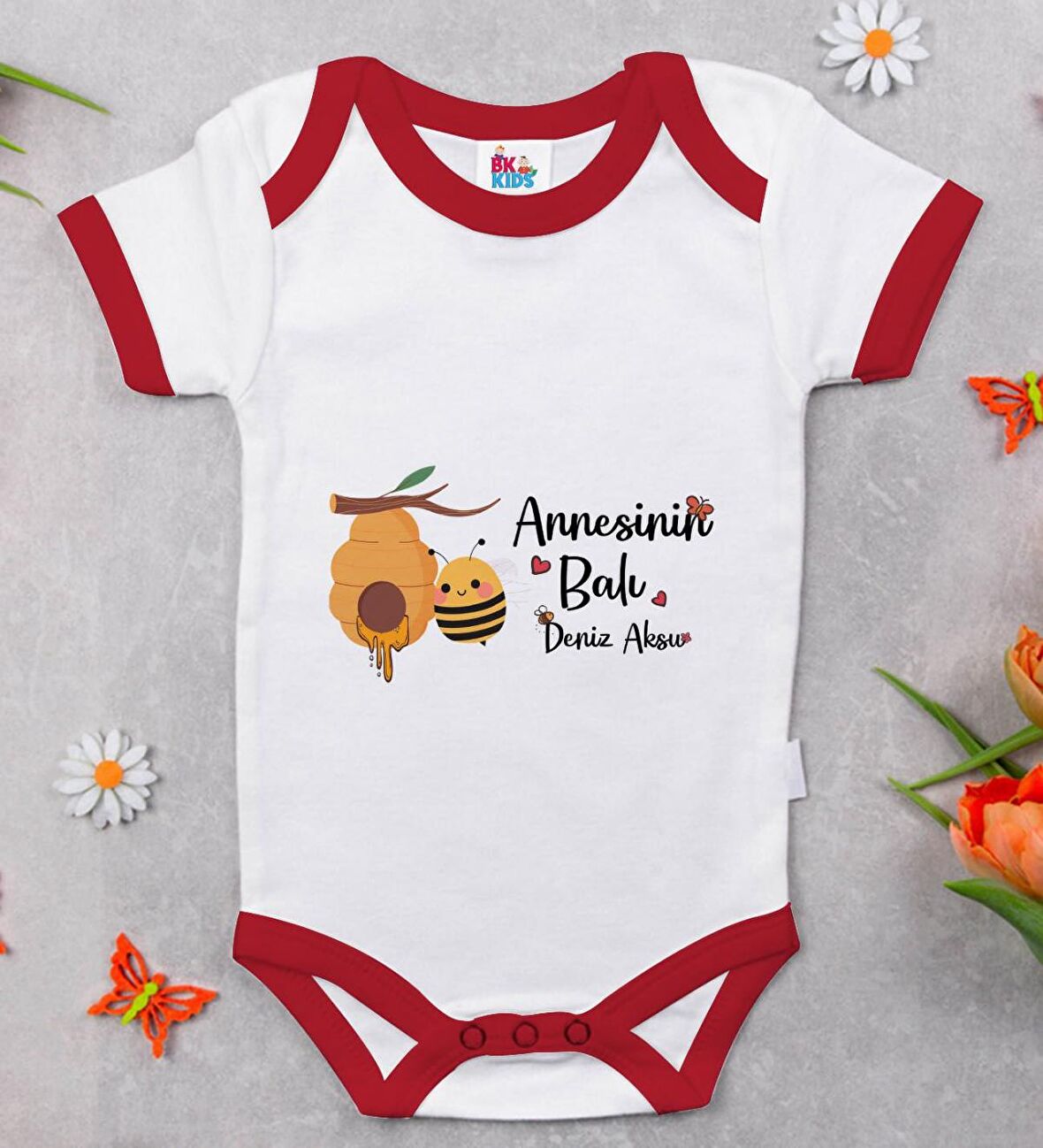 BK Kids Kişiye Özel Annesinin Balı Tasarımlı Kırmızı Bebek Body Zıbın-1
