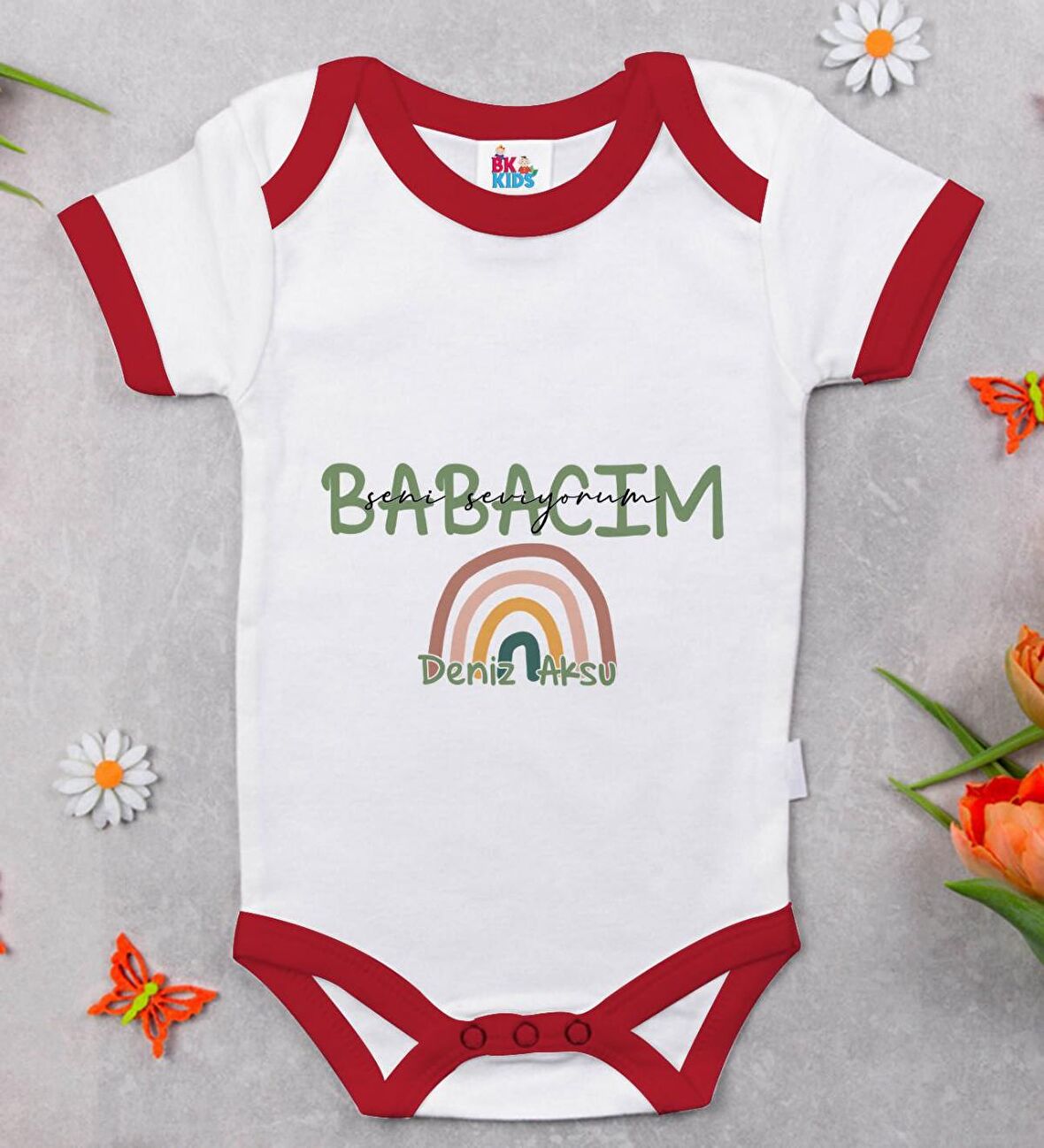 BK Kids Kişiye Özel Babalar Günü Tasarımlı Kırmızı Bebek Body Zıbın-1