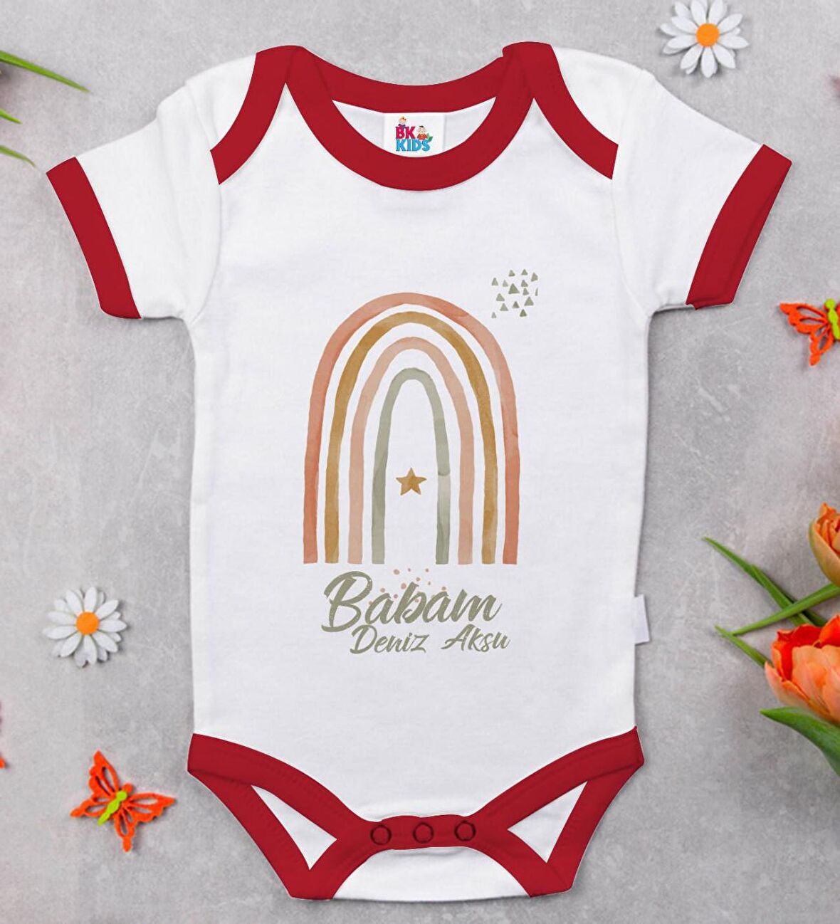 BK Kids Kişiye Özel Babam Tasarımlı Kırmızı Bebek Body Zıbın-1