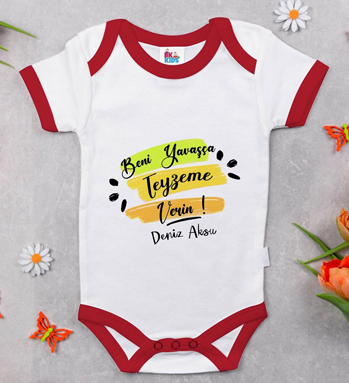 BK Kids Kişiye Özel Beni Yavaşça Teyzeme Verin Tasarımlı Kırmızı Bebek Body Zıbın-1