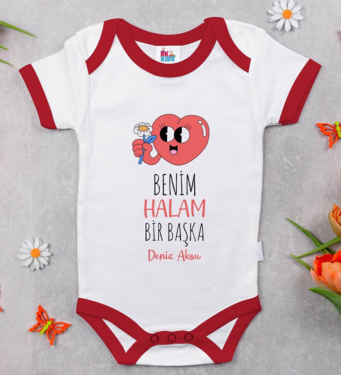 BK Kids Kişiye Özel Halam Bir Başka Tasarımlı Kırmızı Bebek Body Zıbın-1