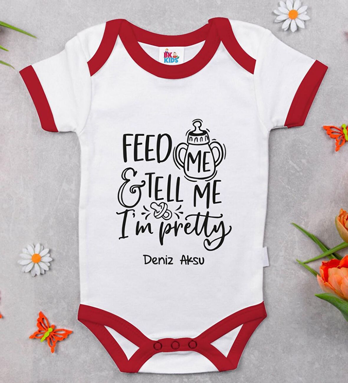 BK Kids Kişiye Özel Im Pretty Tasarımlı Kırmızı Bebek Body Zıbın-1