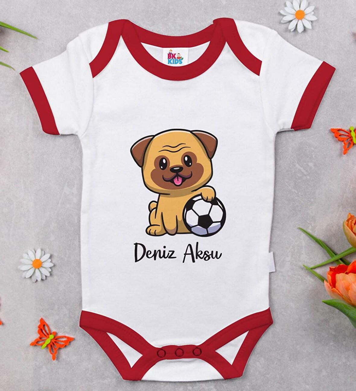 BK Kids Kişiye Özel Futbol Tasarımlı Kırmızı Bebek Body Zıbın-2