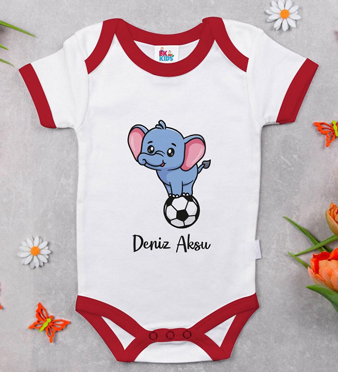 BK Kids Kişiye Özel Futbol Tasarımlı Kırmızı Bebek Body Zıbın-4