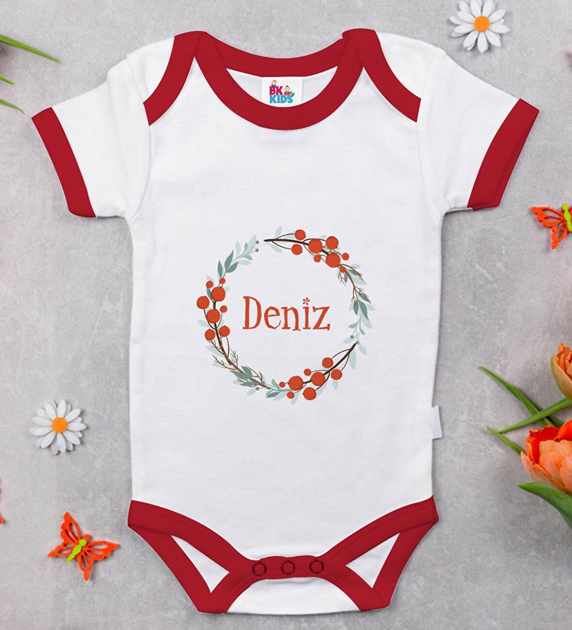BK Kids Kişiye Özel Harfli İsimli Kırmızı Bebek Body Zıbın-4