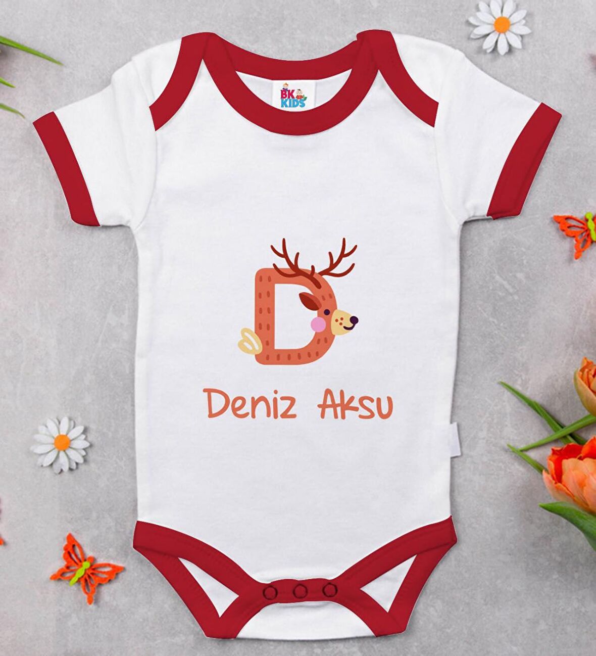 BK Kids Kişiye Özel Harfli Kırmızı Bebek Body Zıbın-2