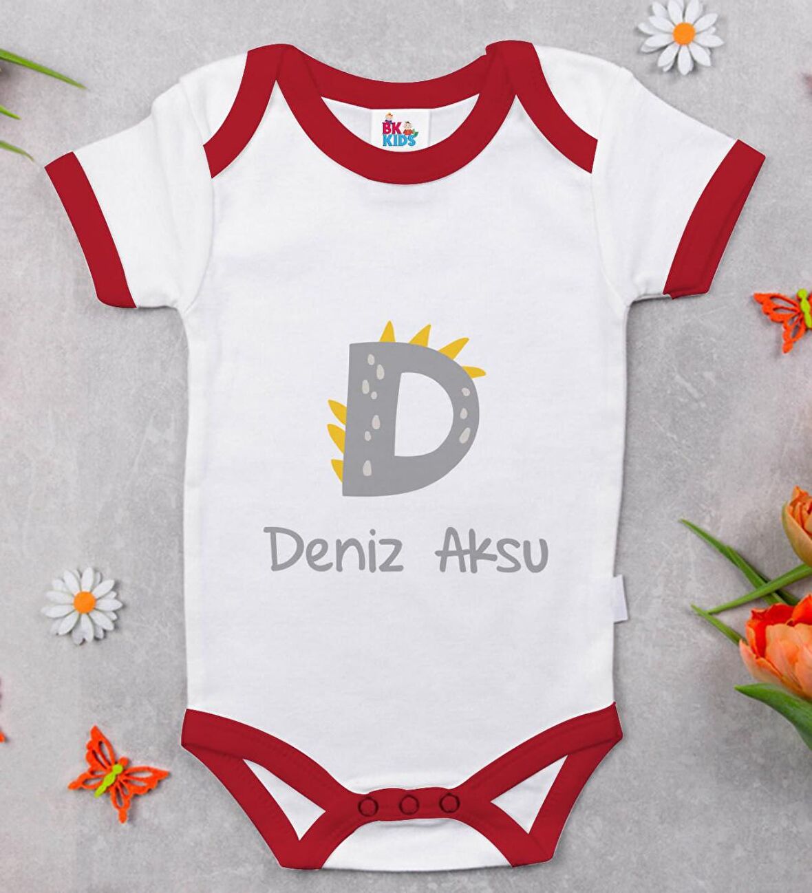 BK Kids Kişiye Özel Harfli Kırmızı Bebek Body Zıbın-3