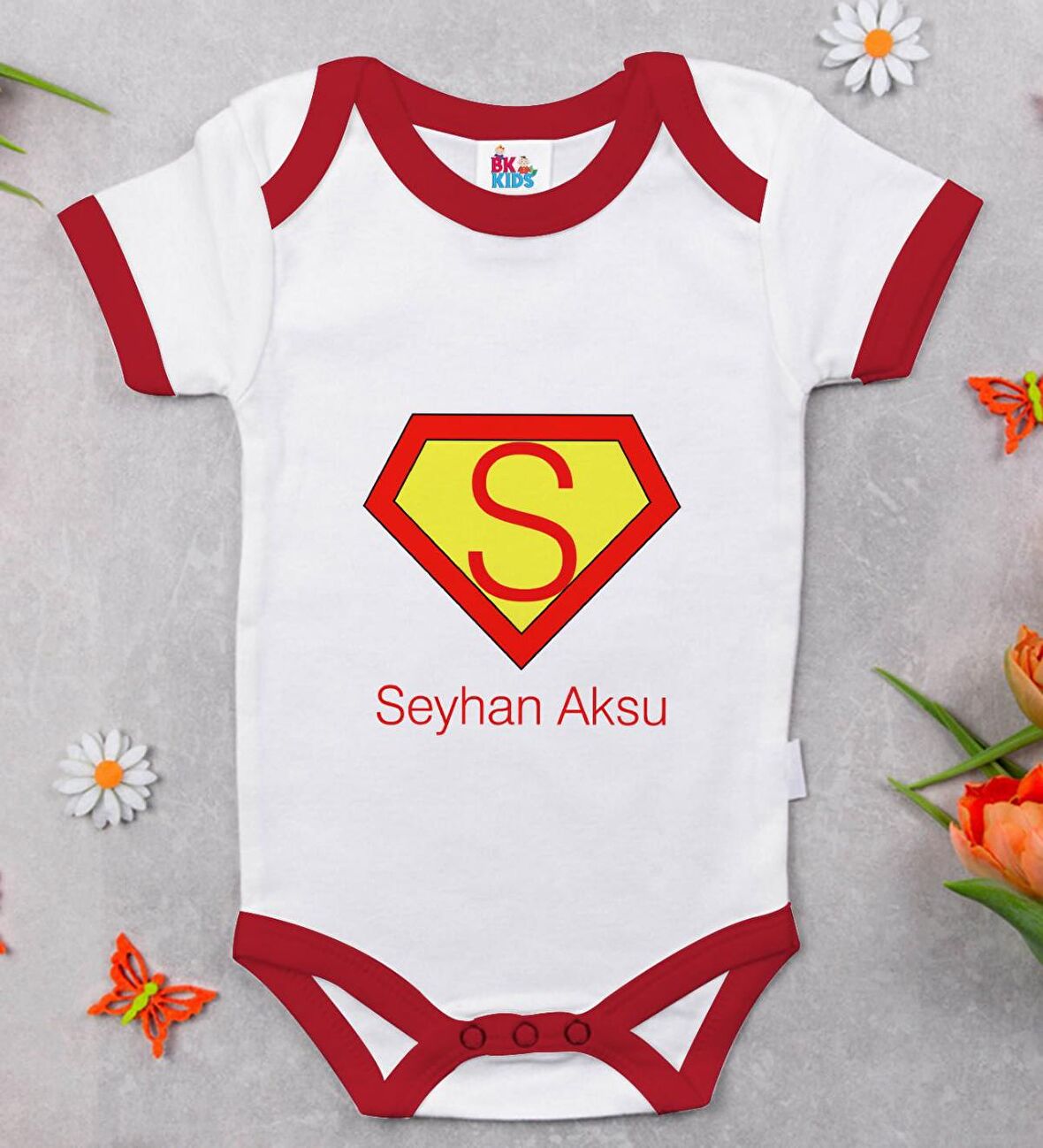 BK Kids Kişiye Özel Harfli Kırmızı Bebek Body Zıbın
