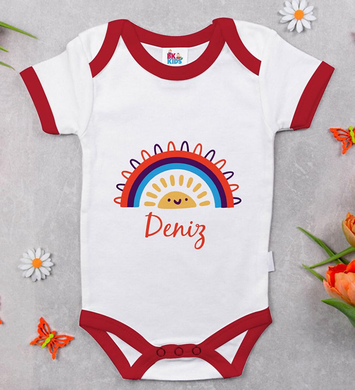 BK Kids Kişiye Özel İsimli Kırmızı Bebek Body Zıbın-1