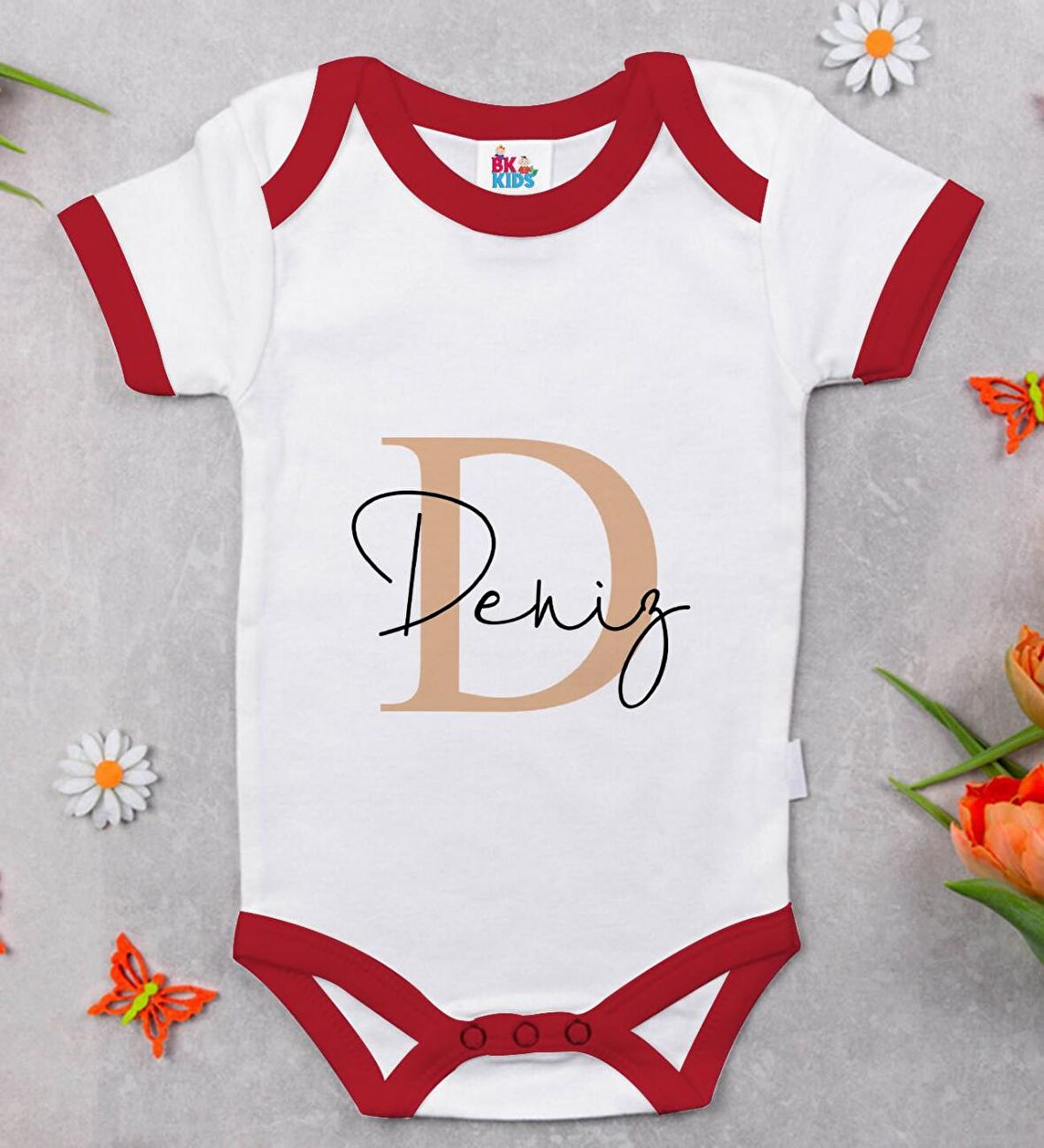 BK Kids Kişiye Özel İsimli Kırmızı Bebek Body Zıbın-3