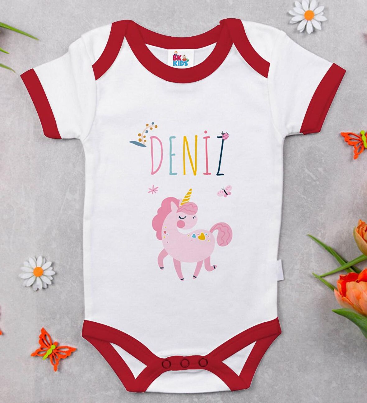 BK Kids Kişiye Özel İsimli Kırmızı Bebek Body Zıbın-4
