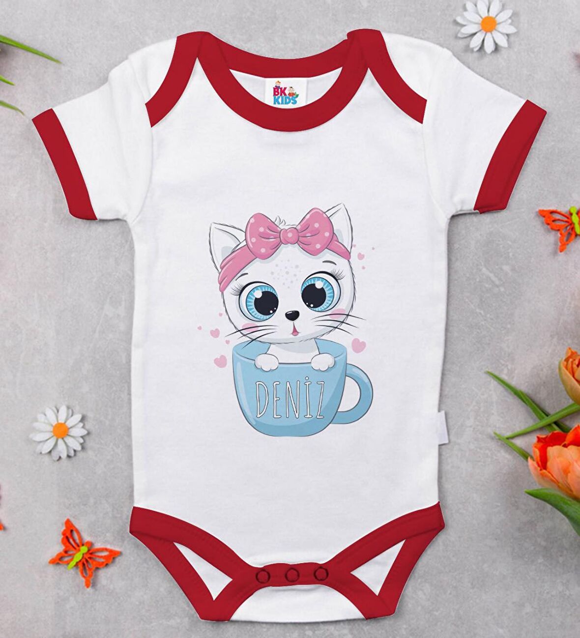 BK Kids Kişiye Özel İsimli Kırmızı Bebek Body Zıbın-5