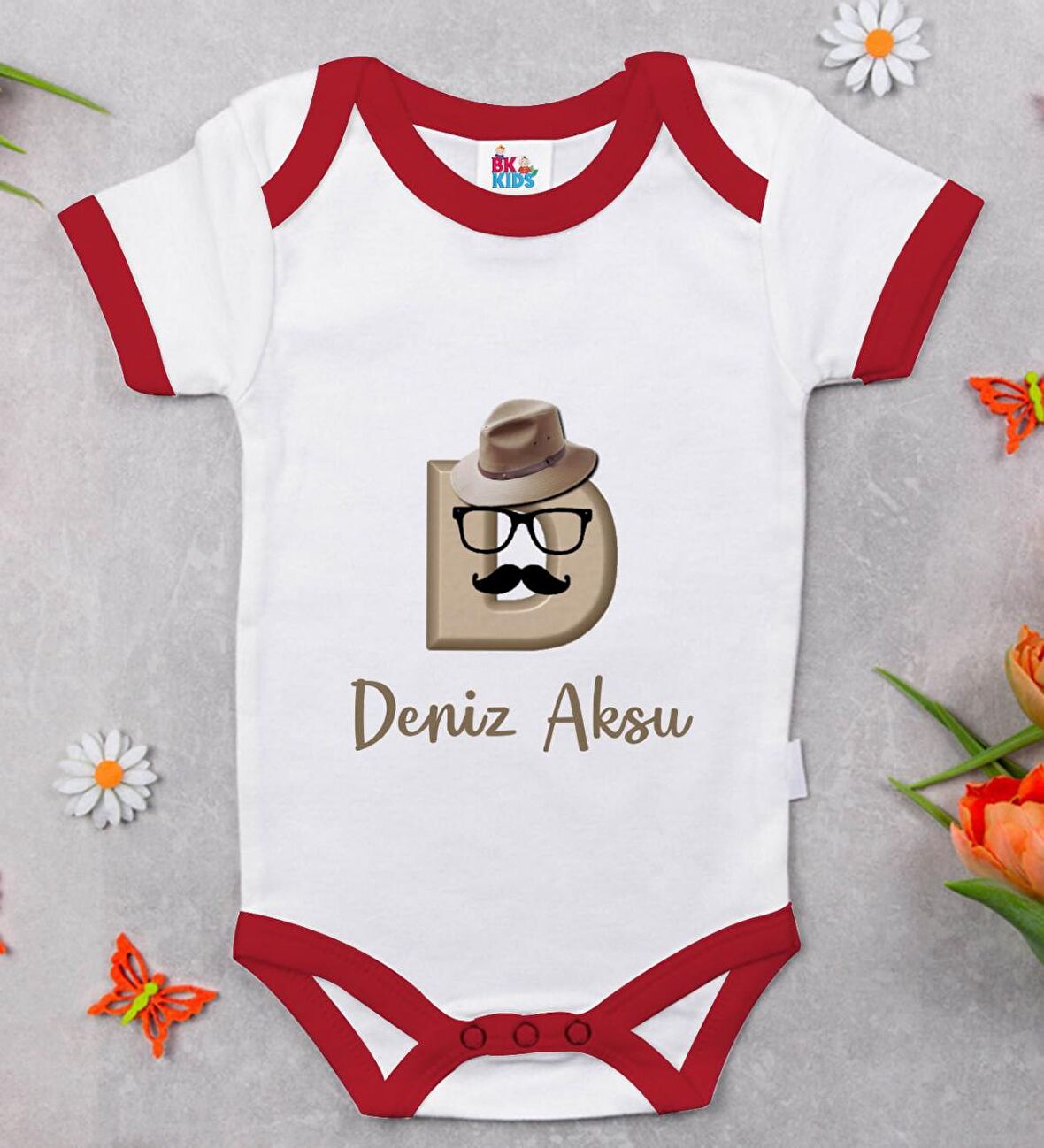BK Kids Kişiye Özel Harfli Kırmızı Bebek Body Zıbın-7